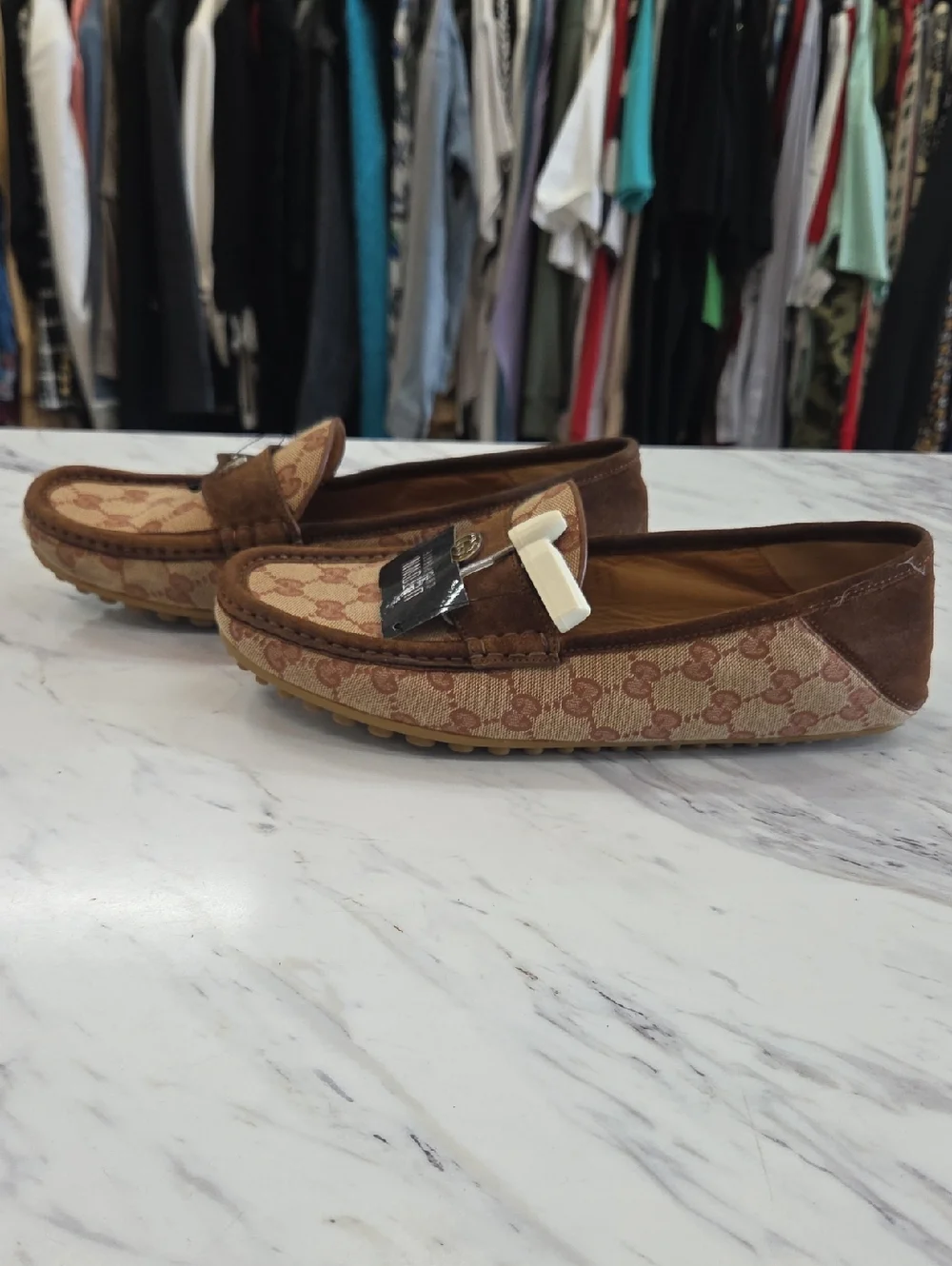 Gucci Brown Monogram Suede Driving Loafers